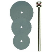 Cutting disc set, spring steel, 0.1mm width, 3 pcs with arbor