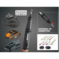 WORX 20V Brushless MAKERX Rotary Tool Kit, 20pc Accessories, Battery & Charger