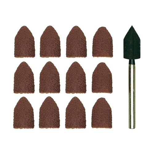 28987 Sanding bit, cap, corundum, 80/150 grit, 9x13mm, 10 pcs with holder
