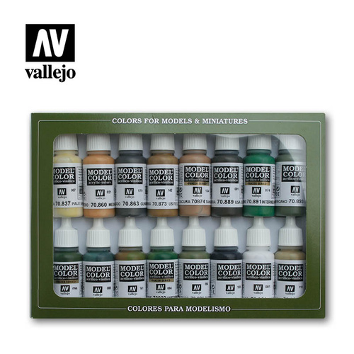 Model Air Brush Alied Forces WWII 16 Colour Acrylic Paint Set - Vallejo