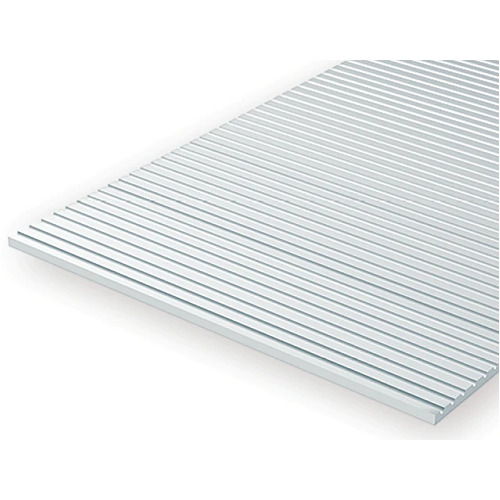 STYRENE FREIGHT PASSENGER SIDING ("O") .75mm x 150mm x 300mm. GROOVE SPACING: 1.21MM 