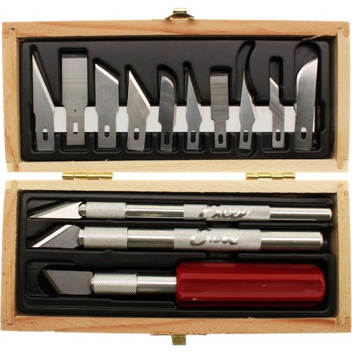 Hobby Knife Set 13pc in Wooden Chest