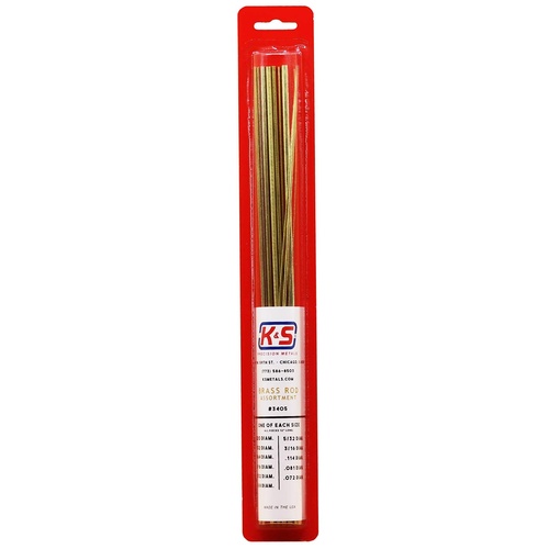 Brass Rod Assortment.  0.51mm-4.76mm (.020"-3/16") 11pc